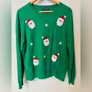 Ugly Christmas Festive Green Santa Crewneck Sweater Women’s Large